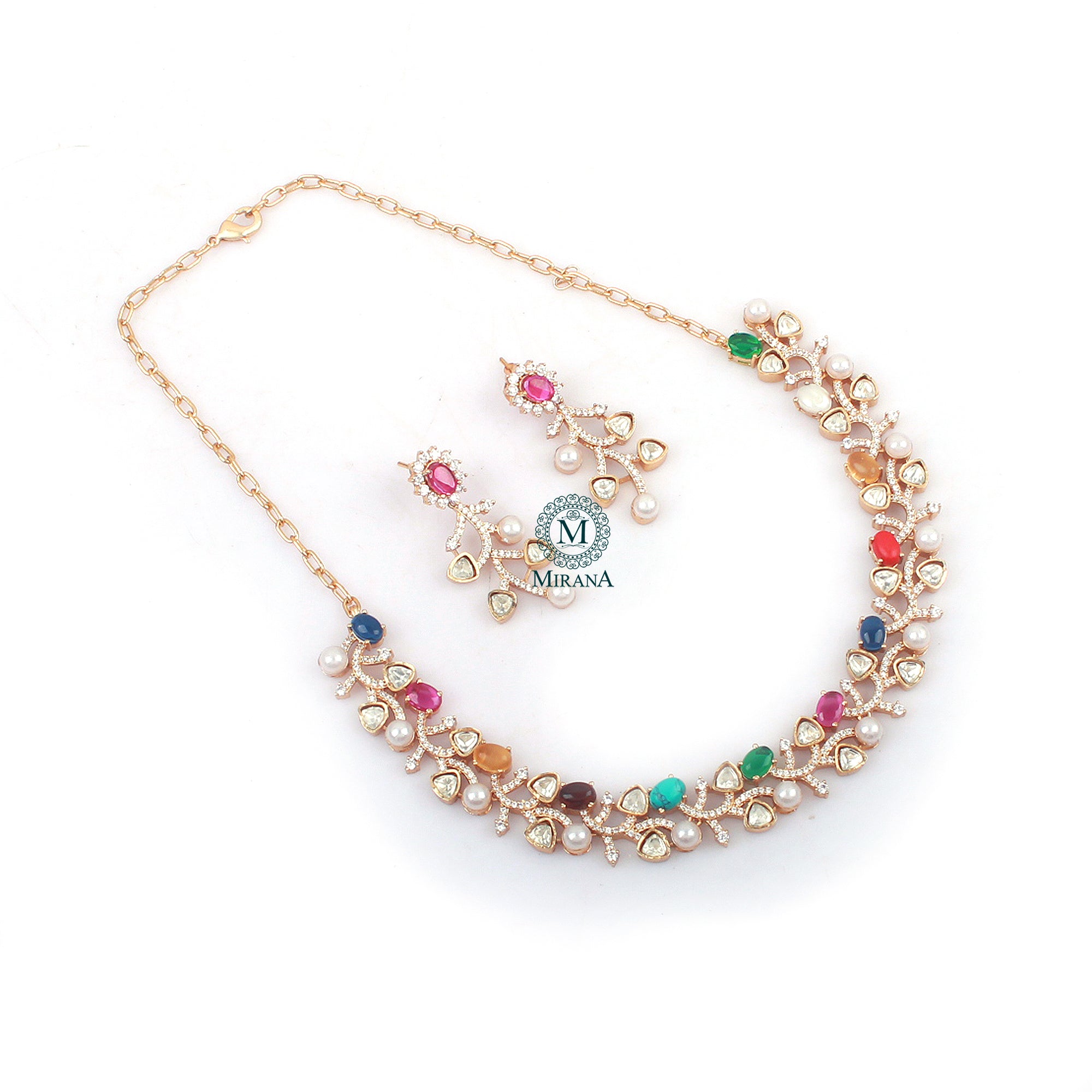 Veena Navratan Moissanite Designer Necklace Set