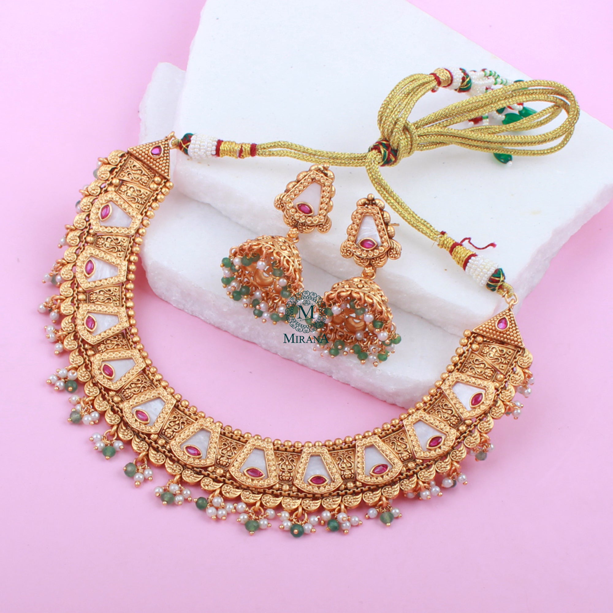 Pritika MOP Antique Designer Necklace Set