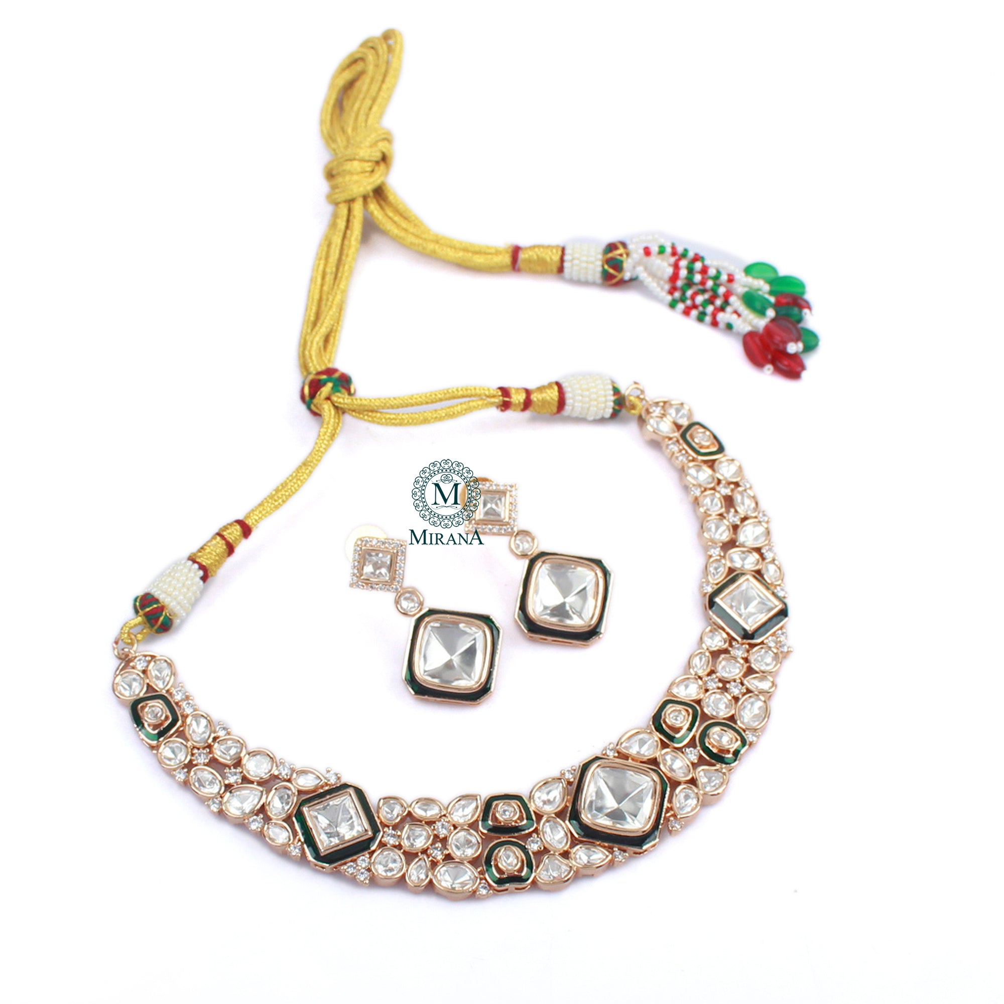 Jasmira Emerald Green Polki Necklace Set