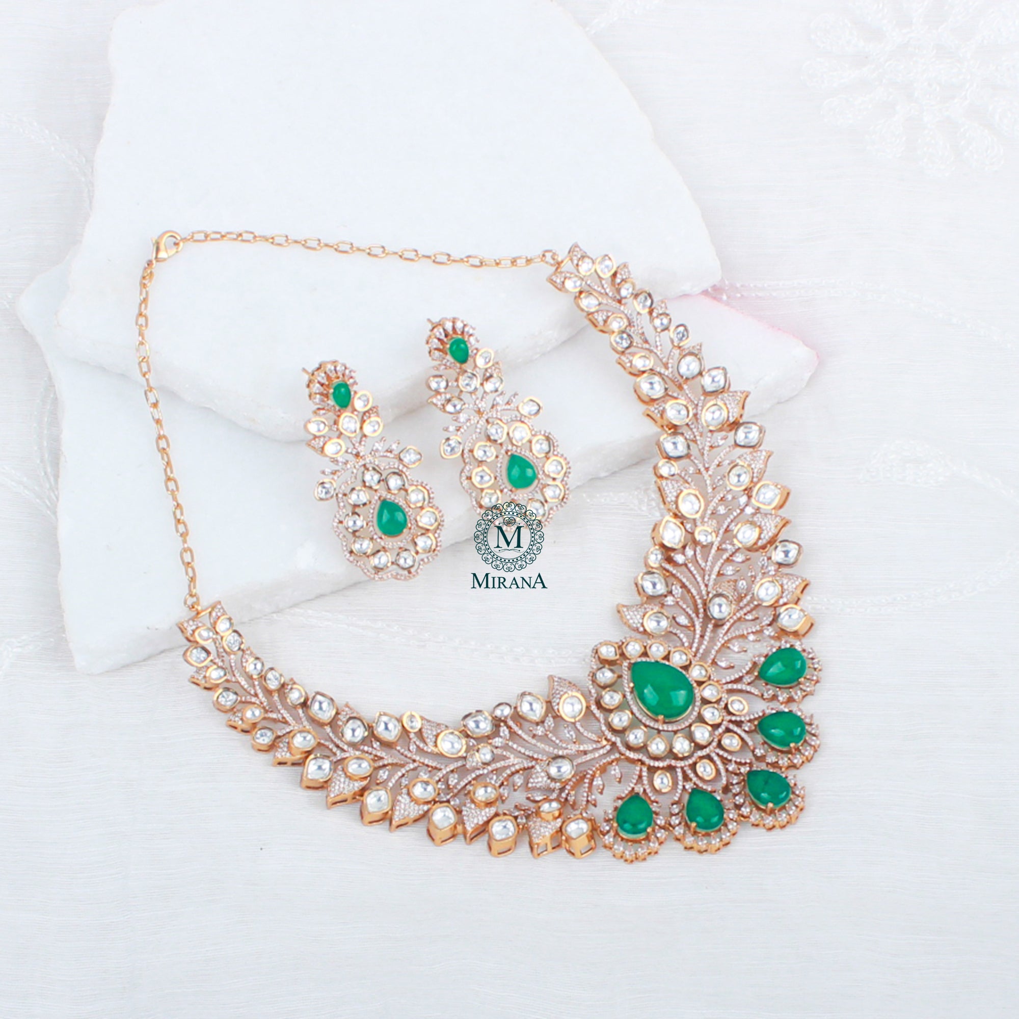Shivika Emerald Green Bridal Moissanite Necklace Set