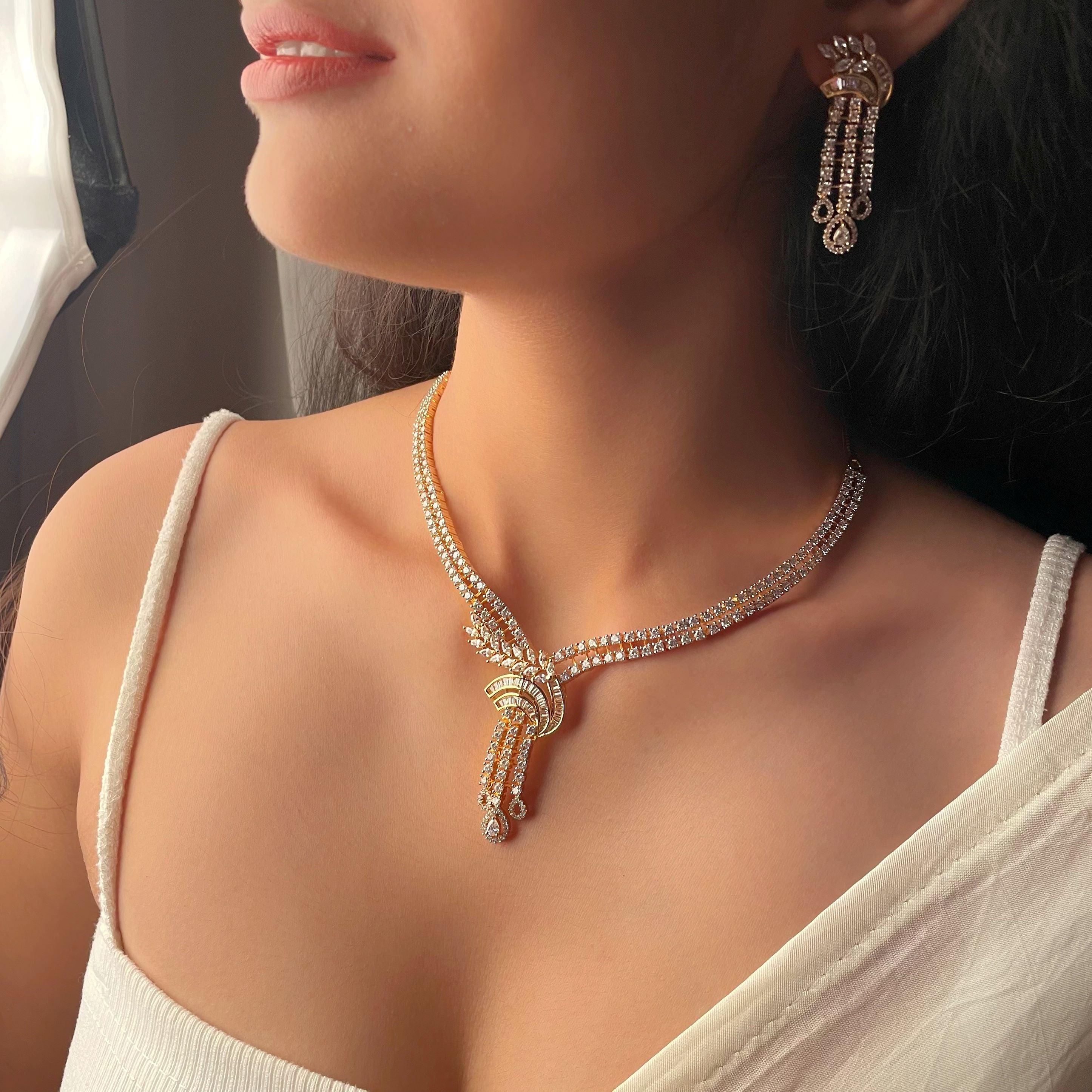 Ana Knot CZ Designer Necklace Set