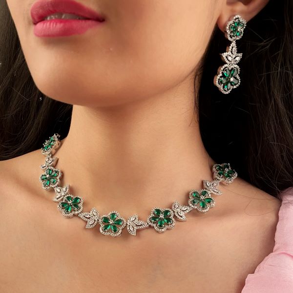 Neysa Emerald Green CZ Designer Necklace Set