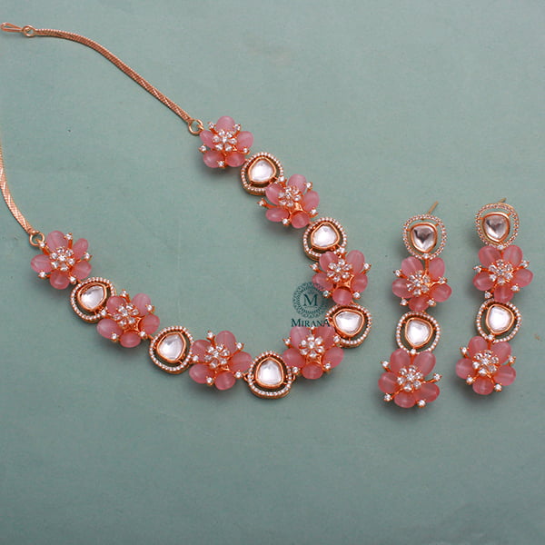 Tulip Pastel Pink Polki Designer Necklace Set