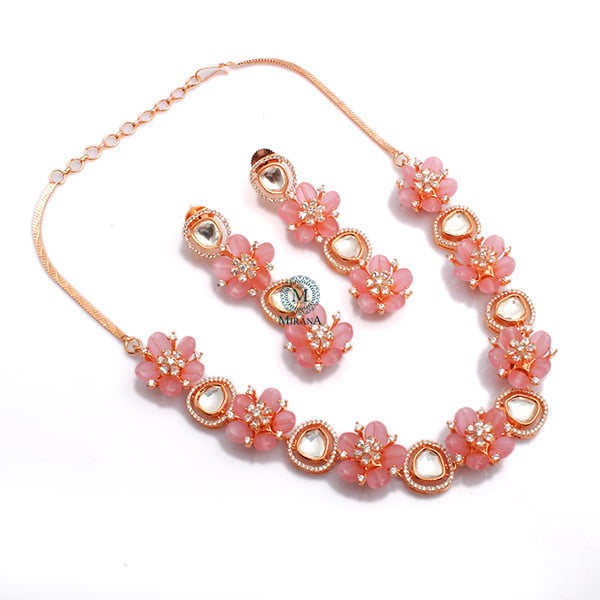 Tulip Pastel Pink Polki Designer Necklace Set