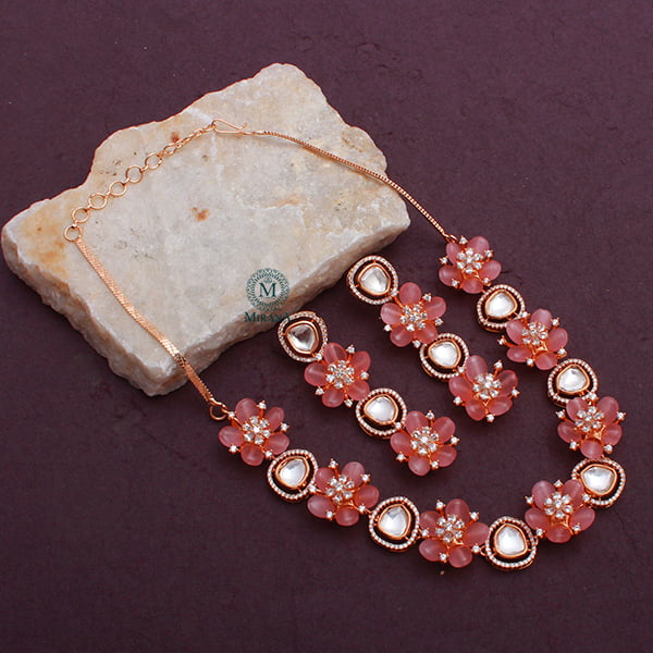 Tulip Pastel Pink Polki Designer Necklace Set