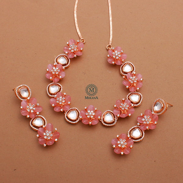 Tulip Pastel Pink Polki Designer Necklace Set