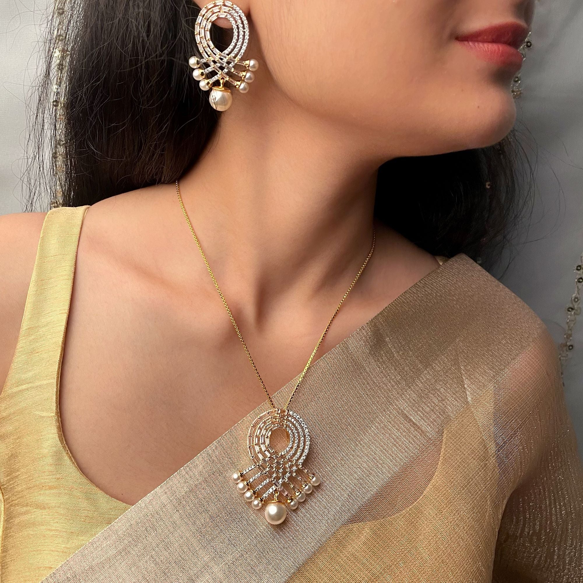 Kiara Pearl CZ Pendant Set