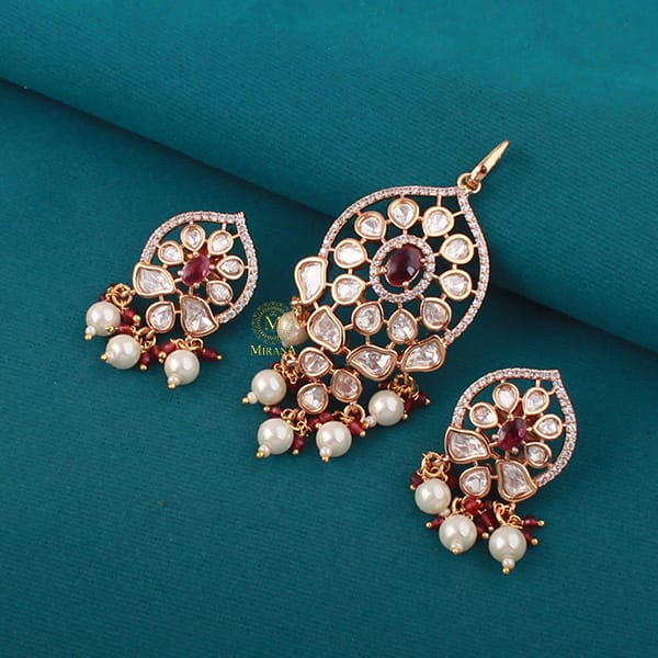 Tanvi Ruby Polki Designer Pendant Set