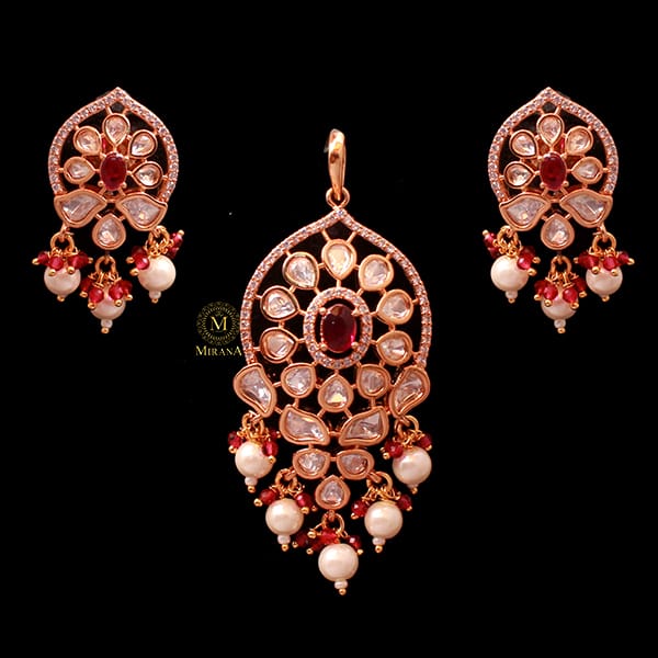Tanvi Ruby Polki Designer Pendant Set