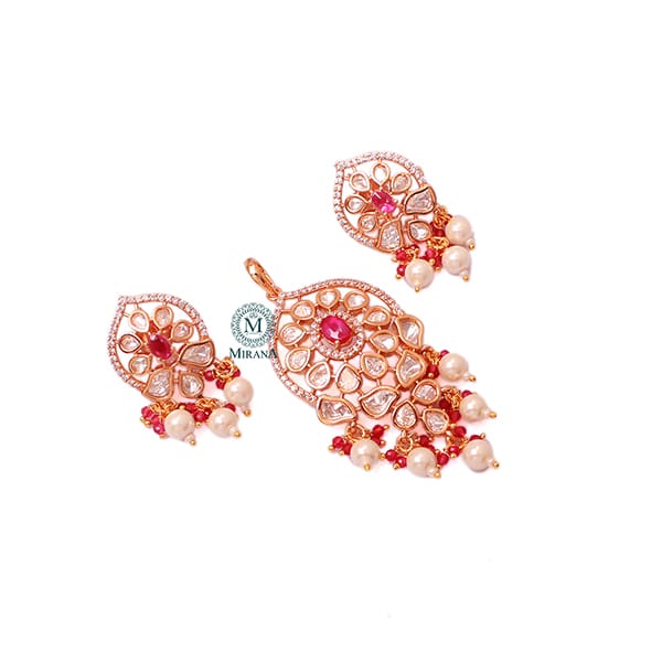 Tanvi Ruby Polki Designer Pendant Set
