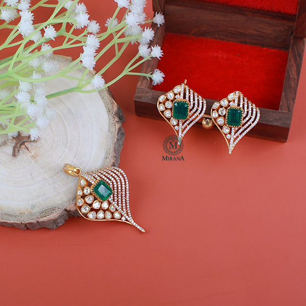 Shefali Emerald Green Moissanite Pendant Set