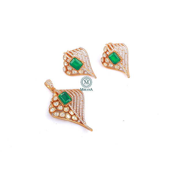 Shefali Emerald Green Moissanite Pendant Set