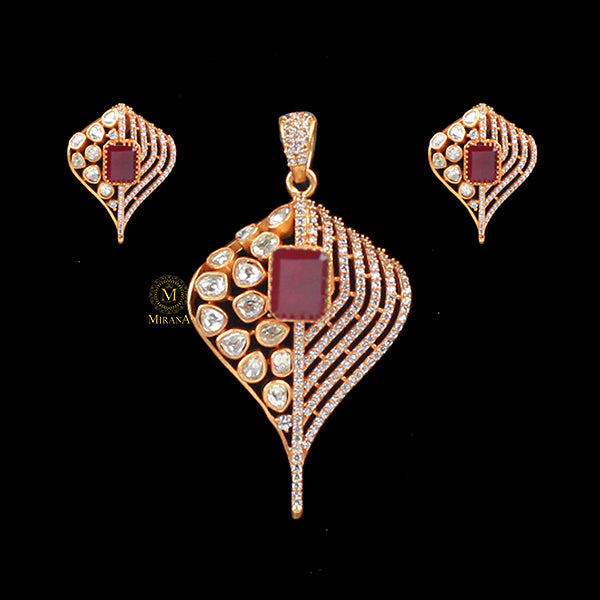 Shefali Ruby Moissanite Designer Pendant Set