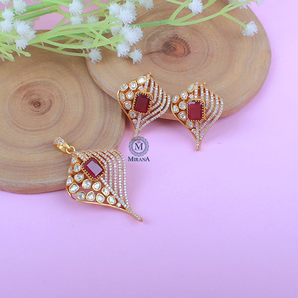 Shefali Ruby Moissanite Designer Pendant Set