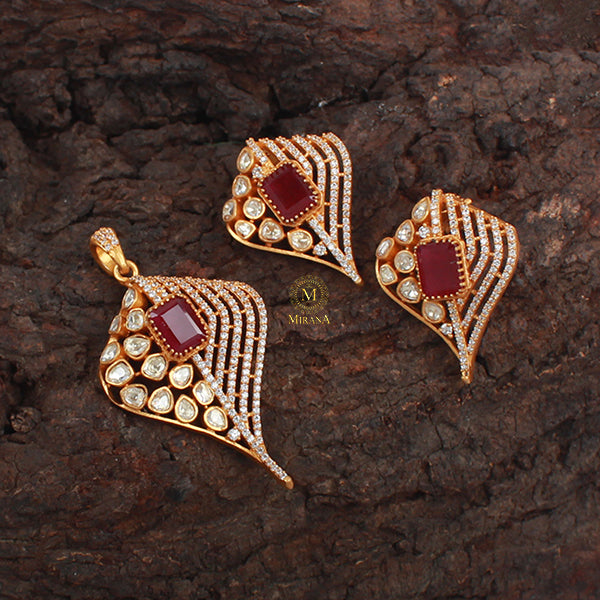 Shefali Ruby Moissanite Designer Pendant Set