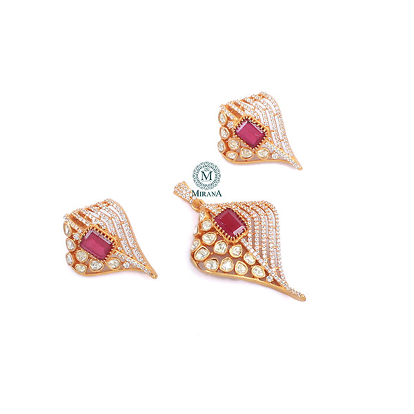 Shefali Ruby Moissanite Designer Pendant Set