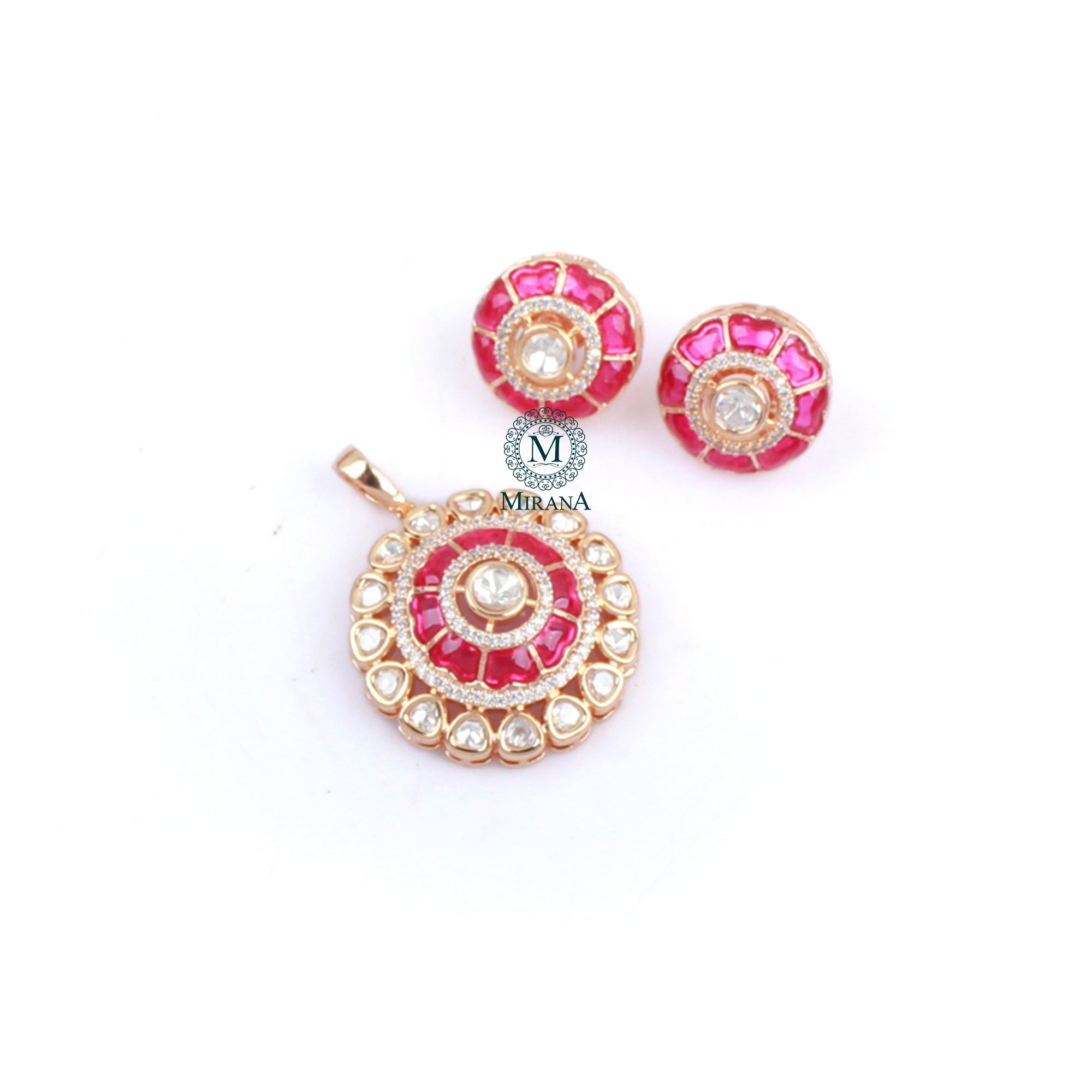 Anantika Ruby Polki Designer Pendant Set