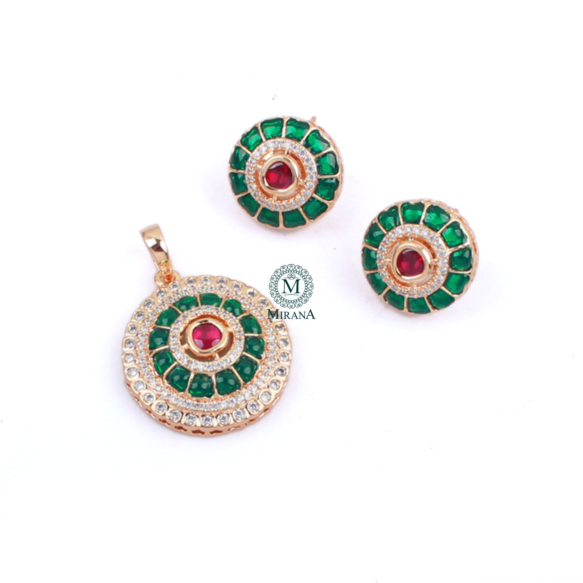 Keshavi Green Ruby Polki Pendant Set