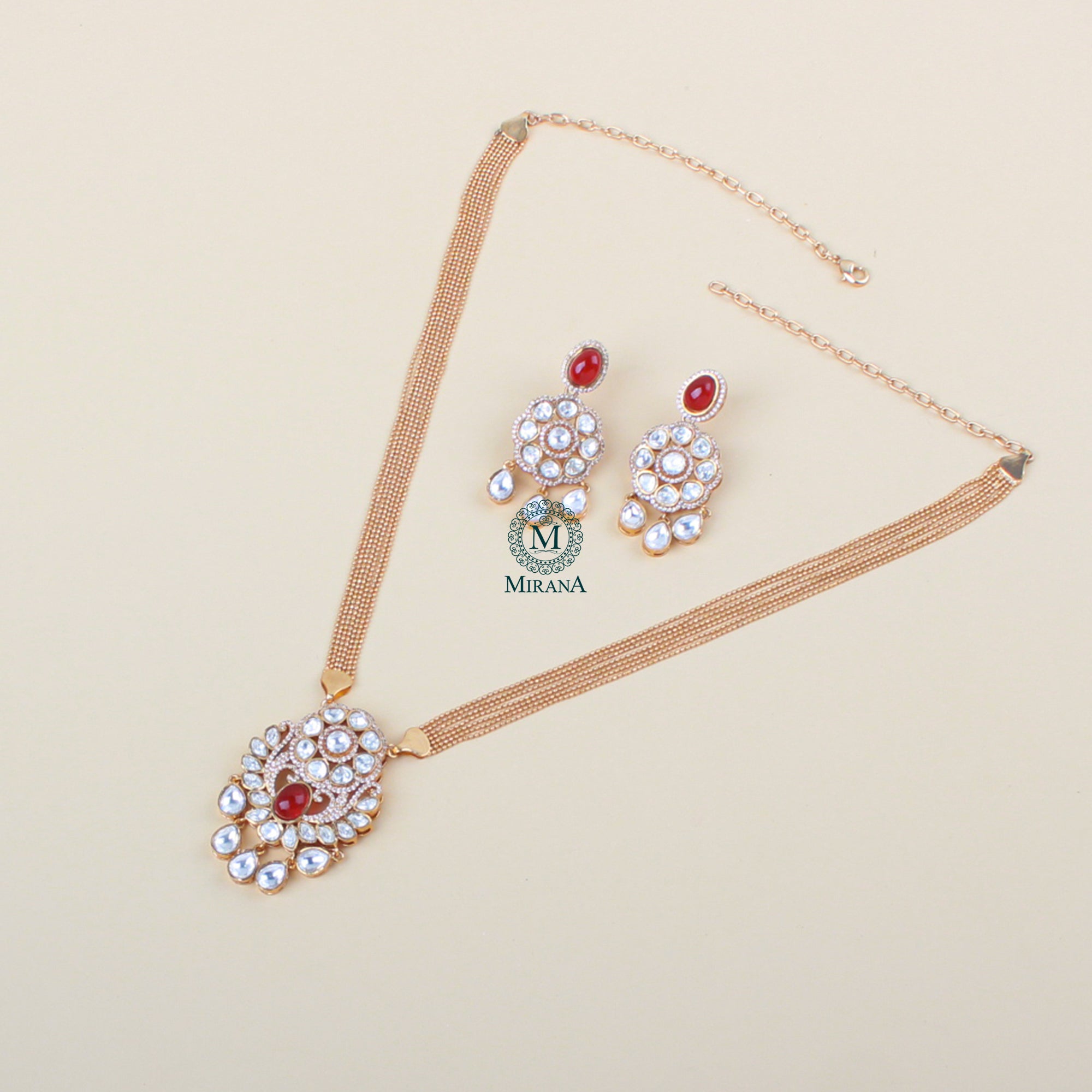 Aroo Ruby Polki Designer Pendant Set
