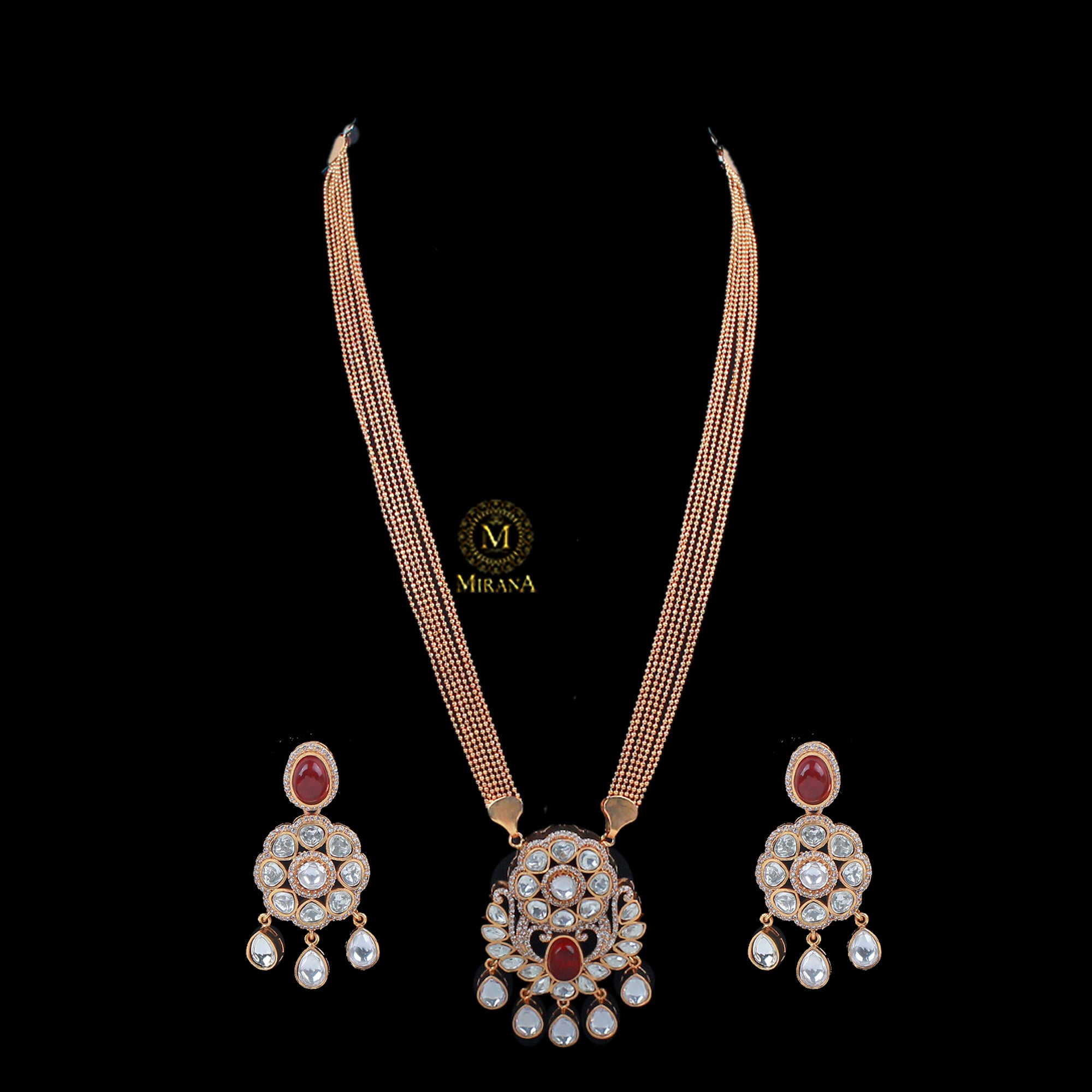Aroo Ruby Polki Designer Pendant Set