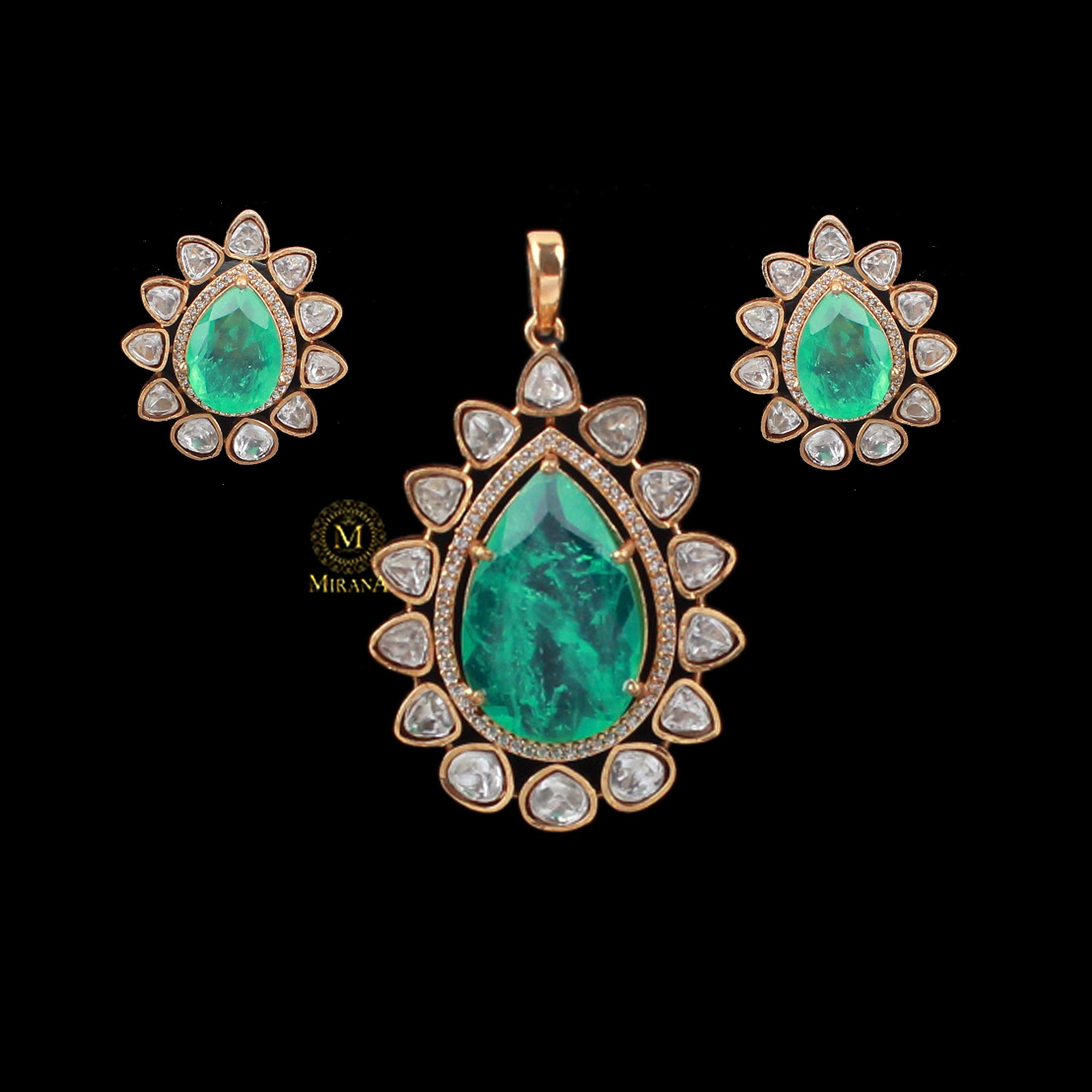 Vrushi Pastel Green Moissanite Pendant Set