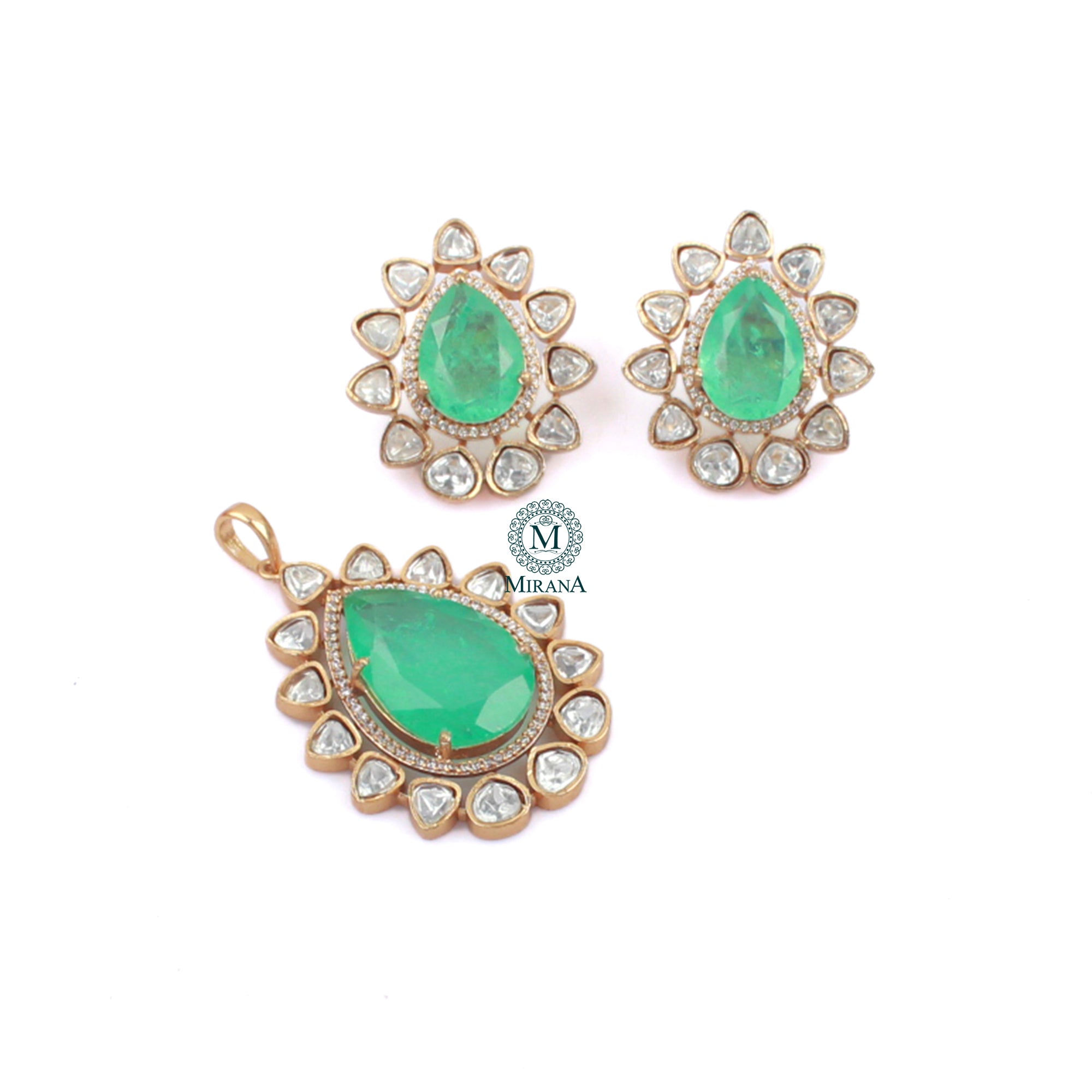 Vrushi Pastel Green Moissanite Pendant Set