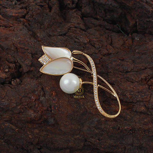 Florent Pearl CZ Designer Brooch