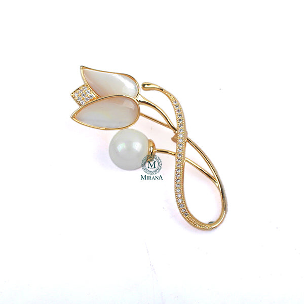 Florent Pearl CZ Designer Brooch