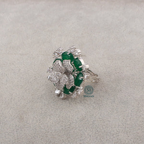 Halina Emerald Green CZ Designer Ring