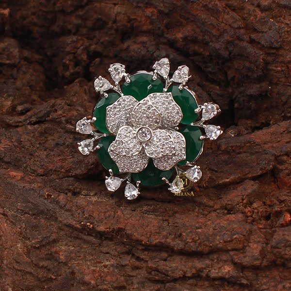 Halina Emerald Green CZ Designer Ring