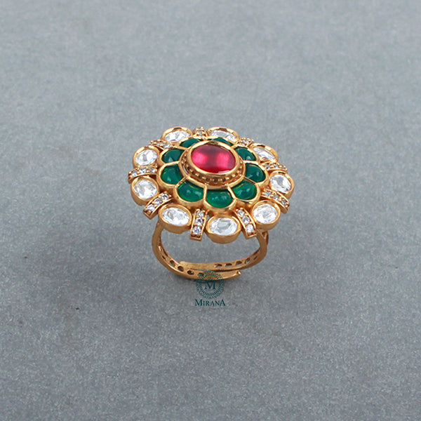 Bidaai Ruby Green Polki Designer Ring