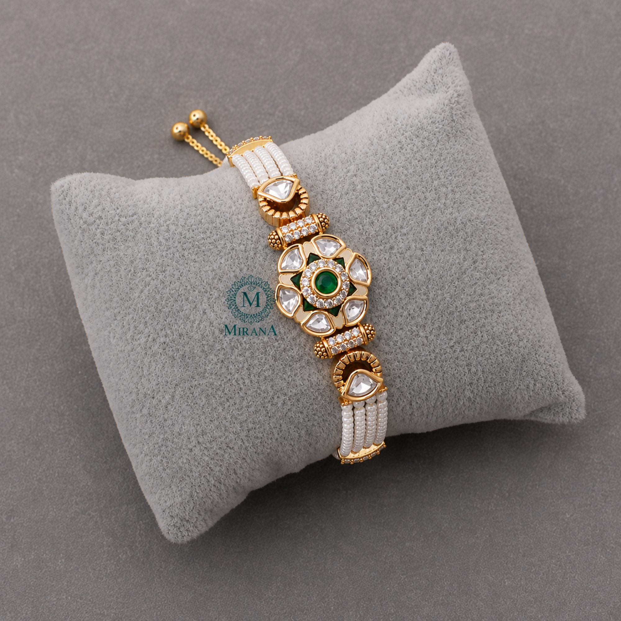 Atharva Green Polki Rakhi Designer Bracelet