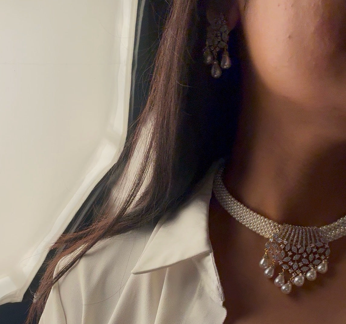 Vorisi Pearl CZ Necklace Set