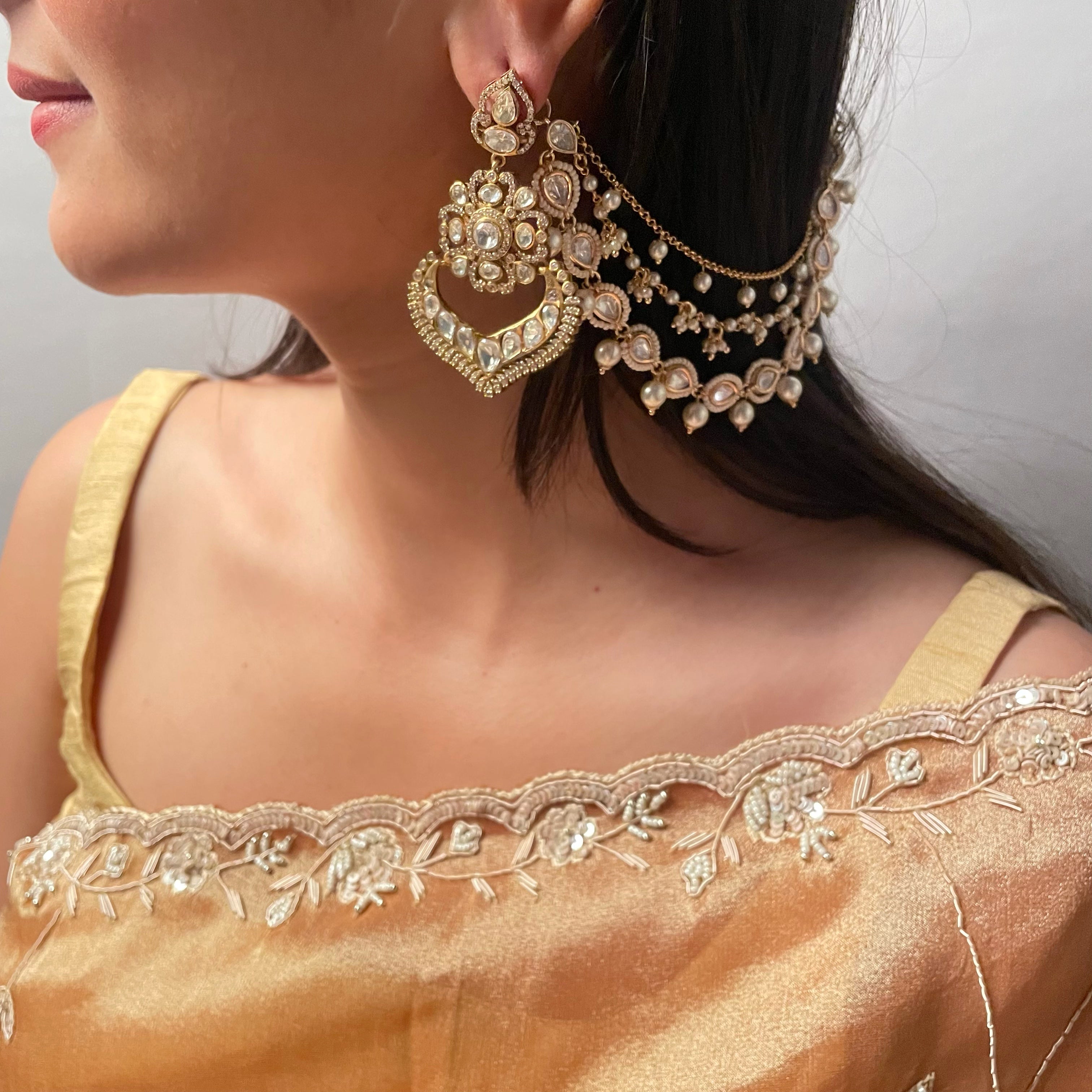 Sunidhi Moissanite Chandbalis with Earchain