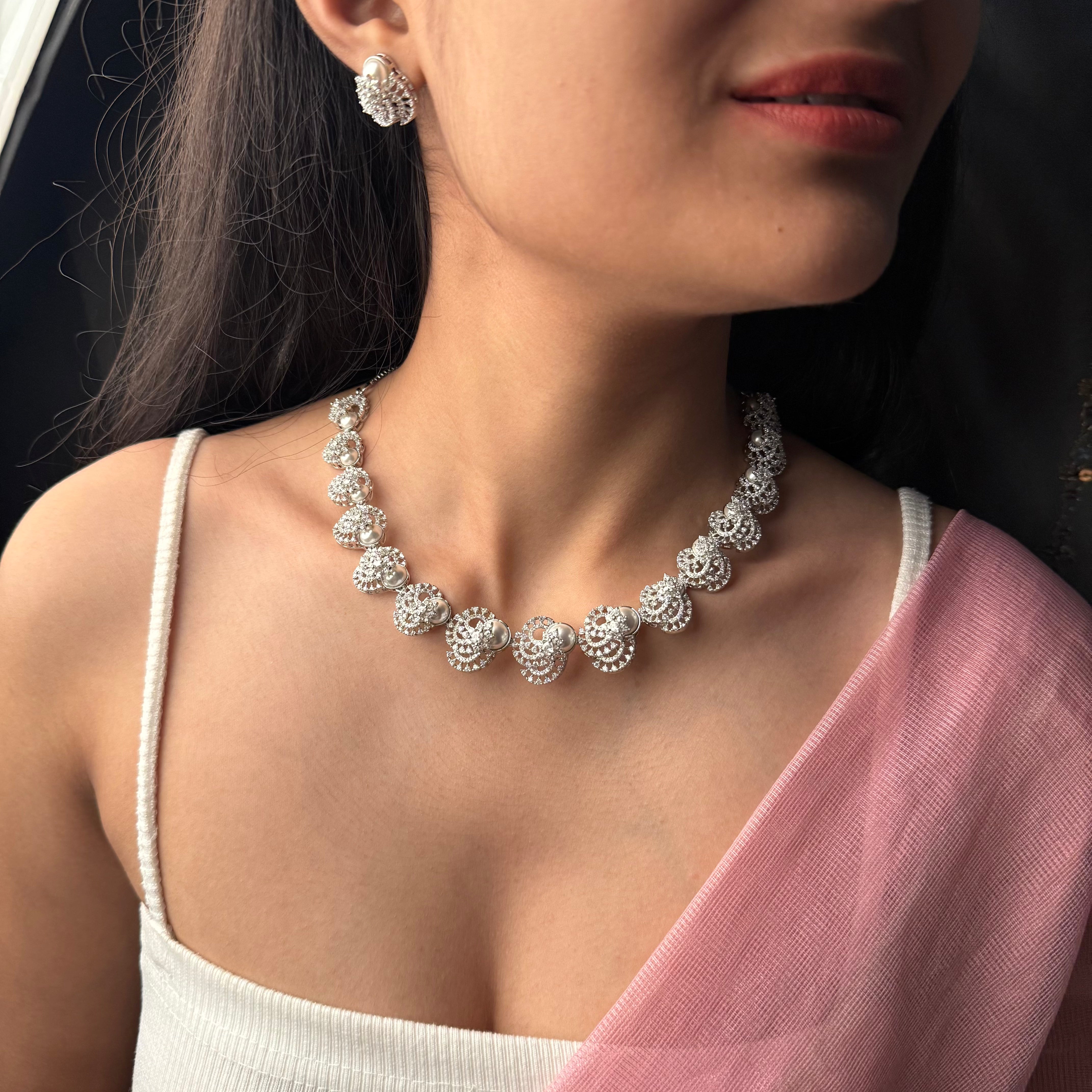 Lovie Pearl CZ Designer Necklace Set
