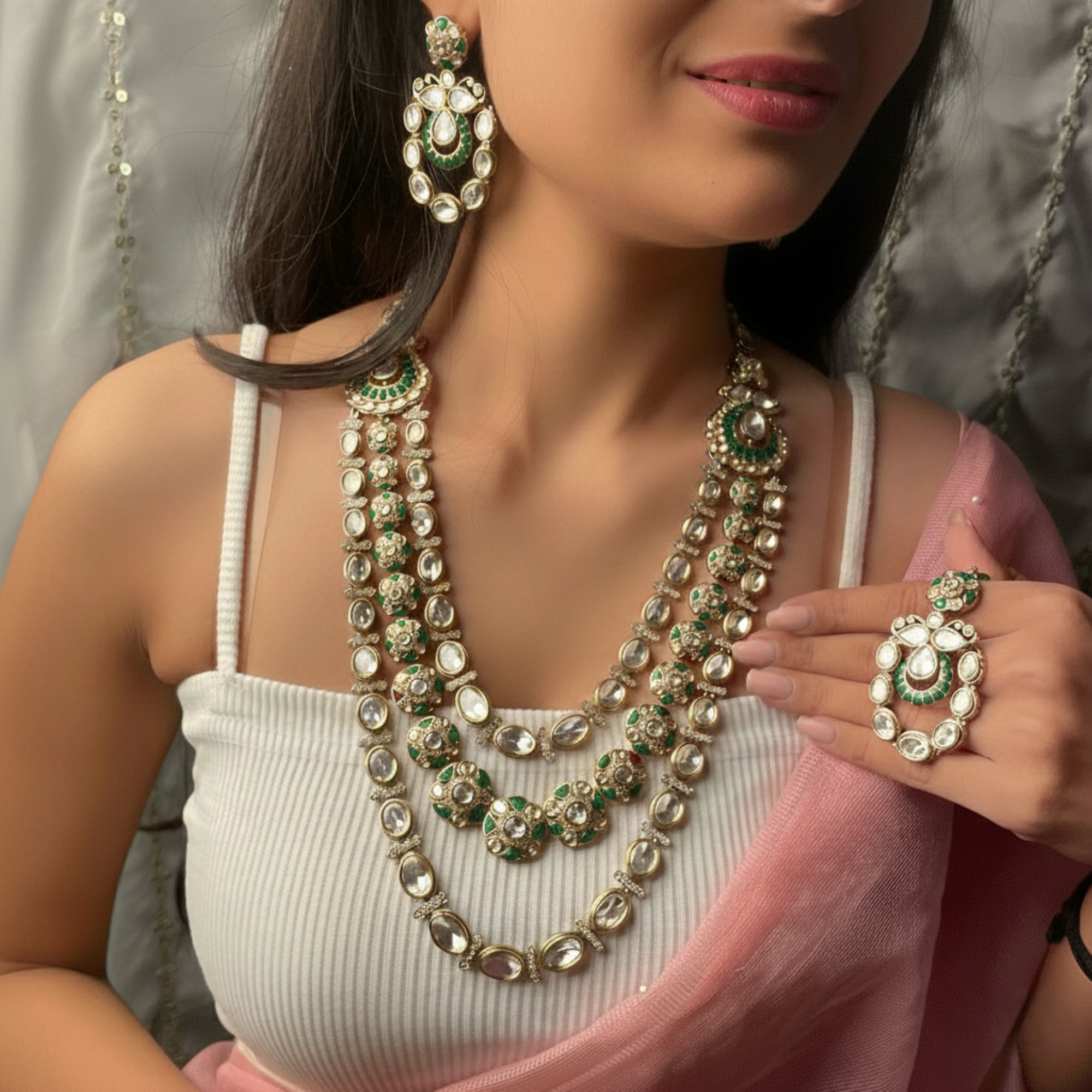 Samisha Bridal Polki Layered Necklace Set