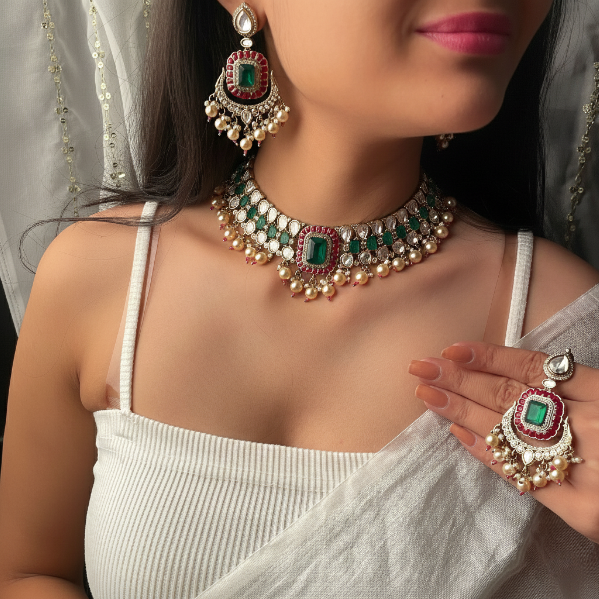 Surabhi Pearl Polki Designer Choker Set