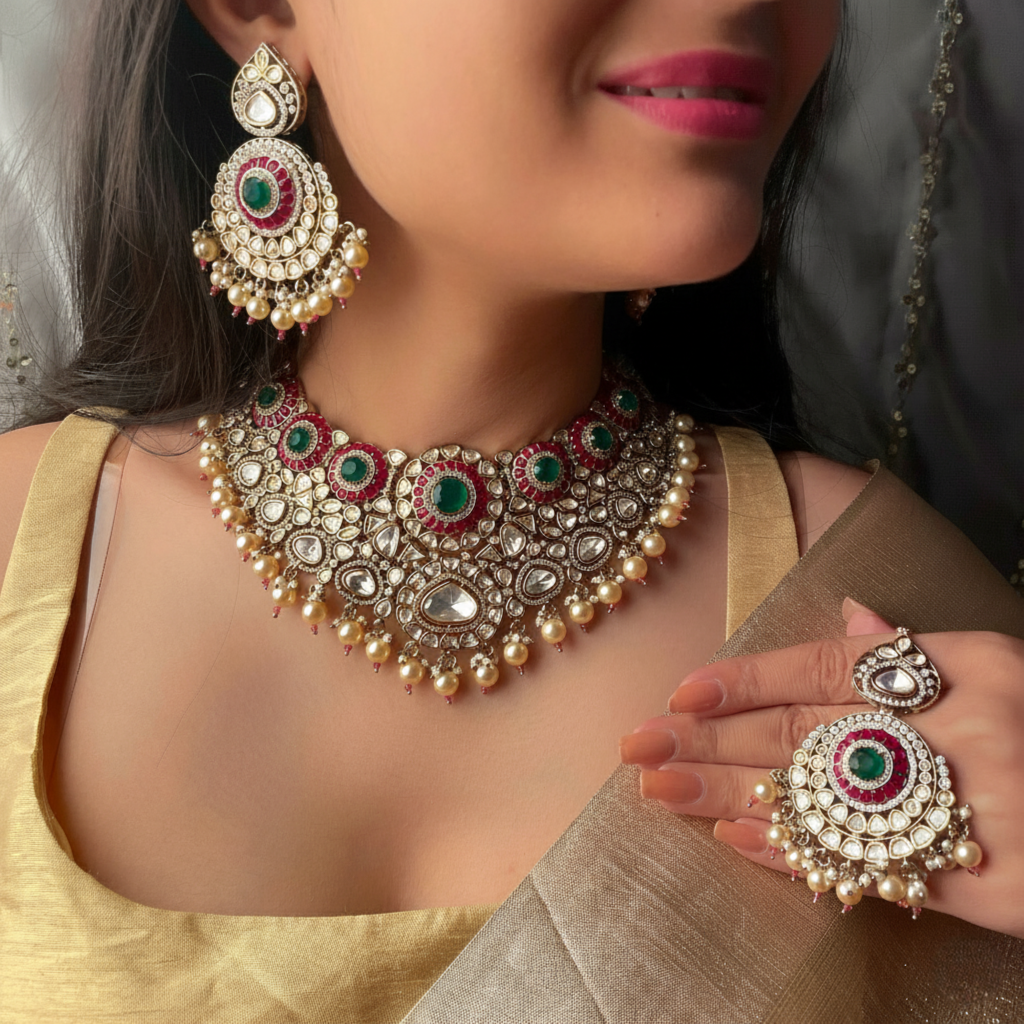 Deepshika Bridal Pearl Polki Necklace Set