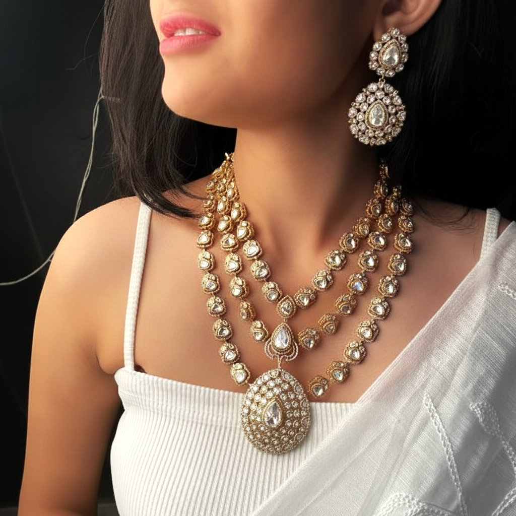 Kaushiki Moissanite Bridal Layered Necklace Set