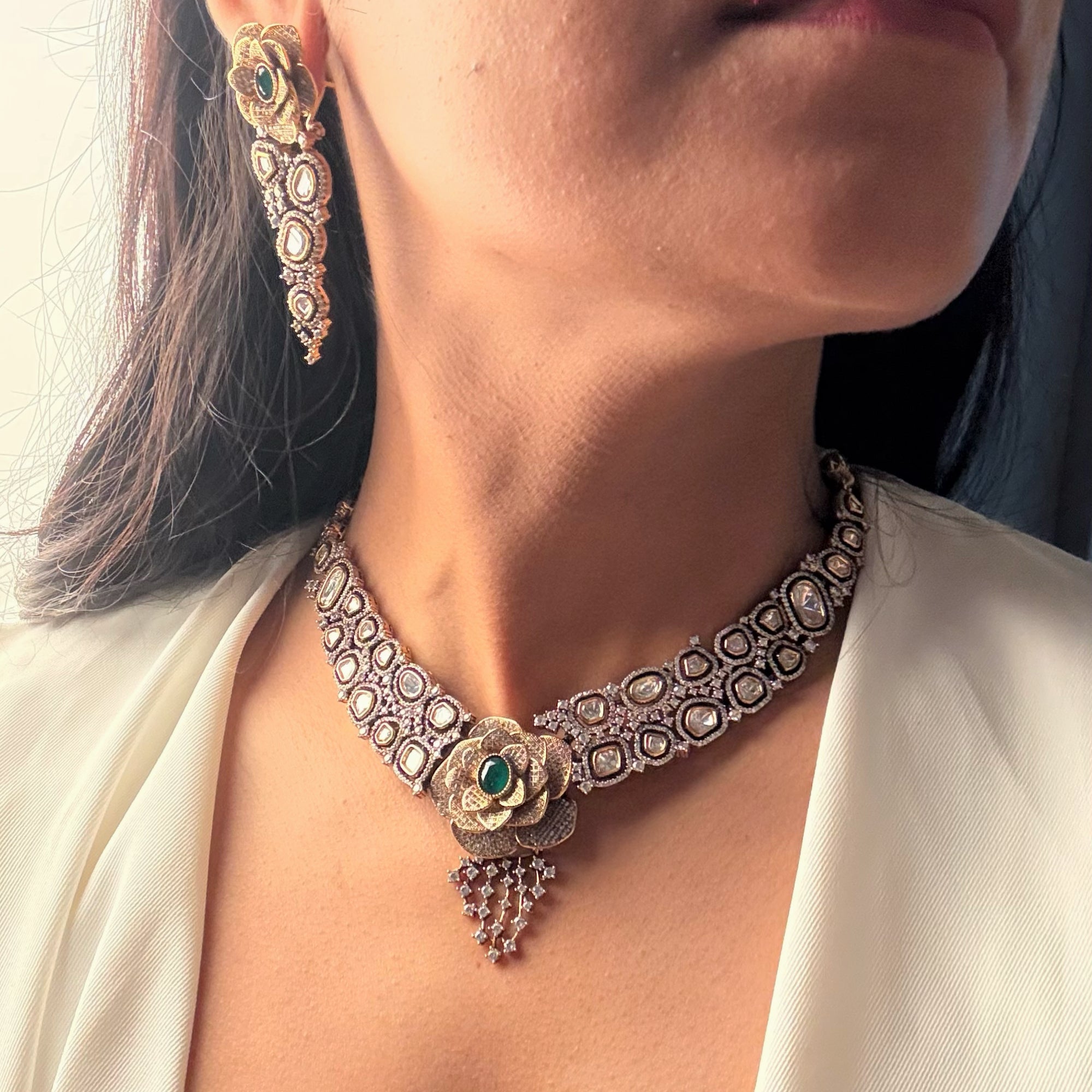 Rosy Polki Designer Necklace Set
