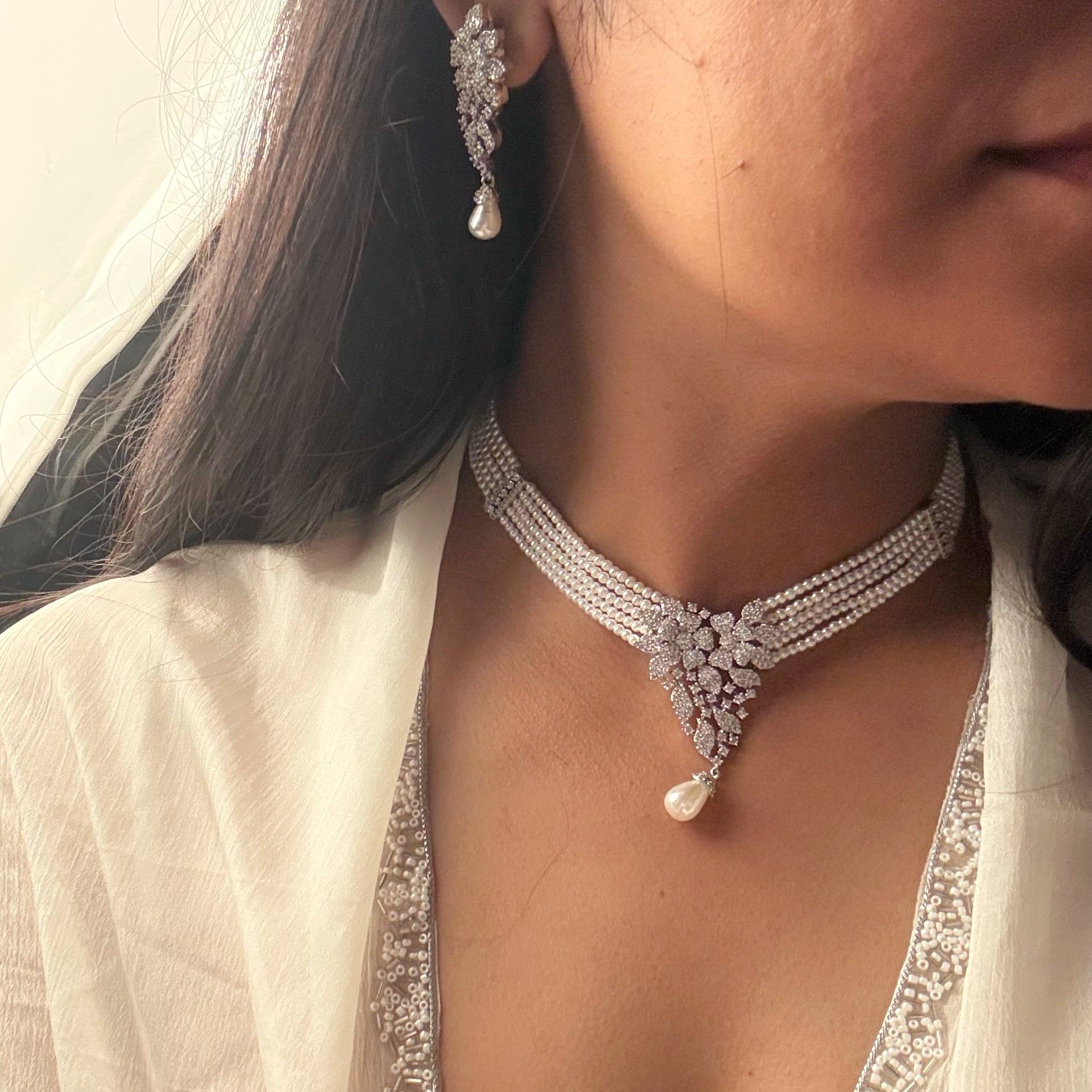 Runi Pearl CZ Necklace Set