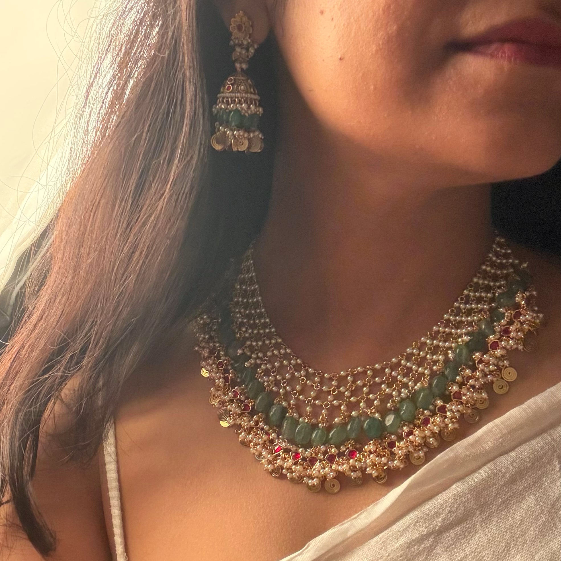 Tarana Moti Jaal work Necklace Set