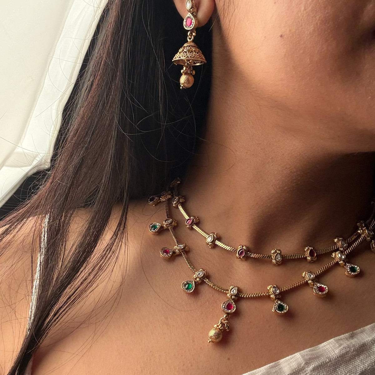 Rasika Antique Double Layered Necklace Set