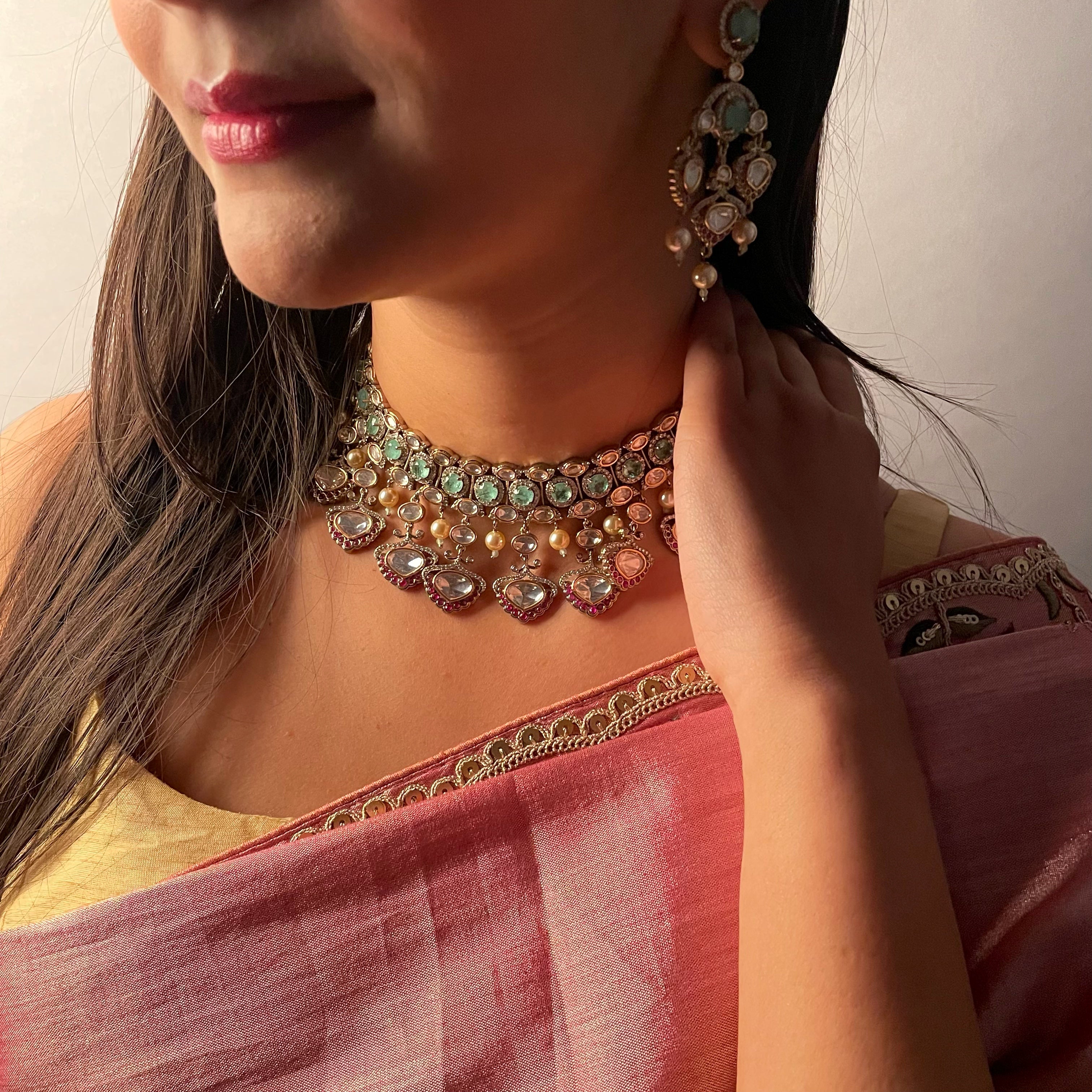 Priyashi Mint Green Polki Choker Set