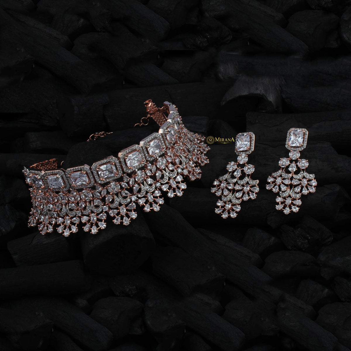 CZ Emerald Cut Designed Choker Set