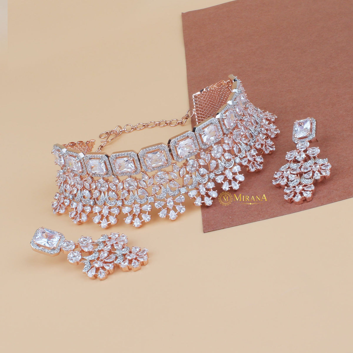 CZ Emerald Cut Designed Choker Set
