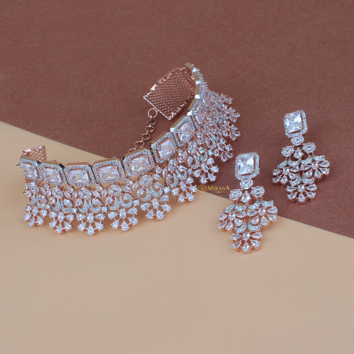 CZ Emerald Cut Designed Choker Set