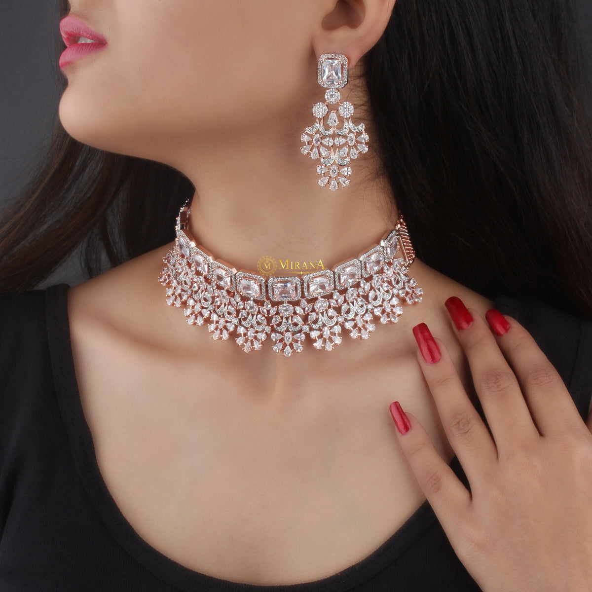 CZ Emerald Cut Designed Choker Set
