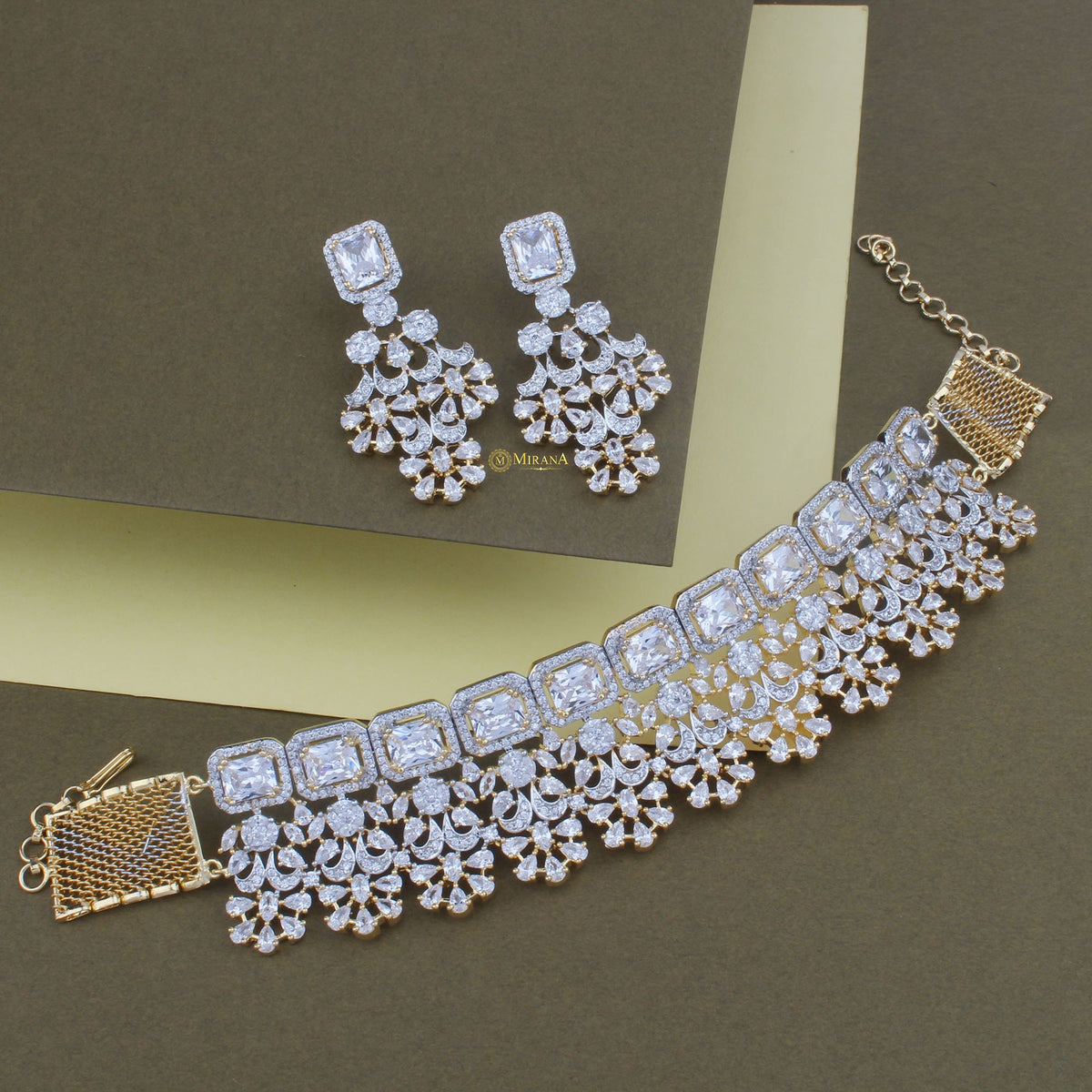 CZ Emerald Cut Designed Choker Set