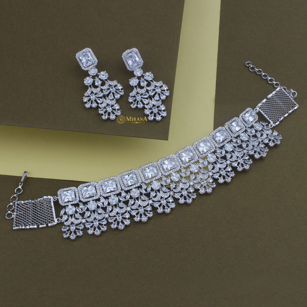 CZ Emerald Cut Designed Choker Set